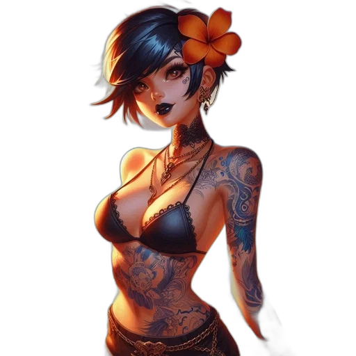 dress, flower, jewelry, face, fantasy art, concept art, comic book art, anime transparent PNG cut-out