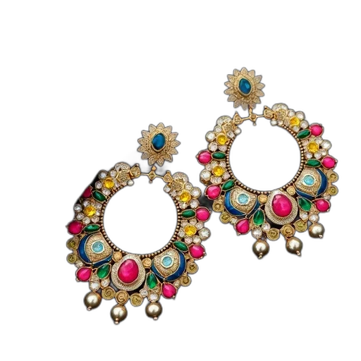 jewelry, pair, large, colorful, ornate, hoop, earrings, mix transparent PNG cut-out