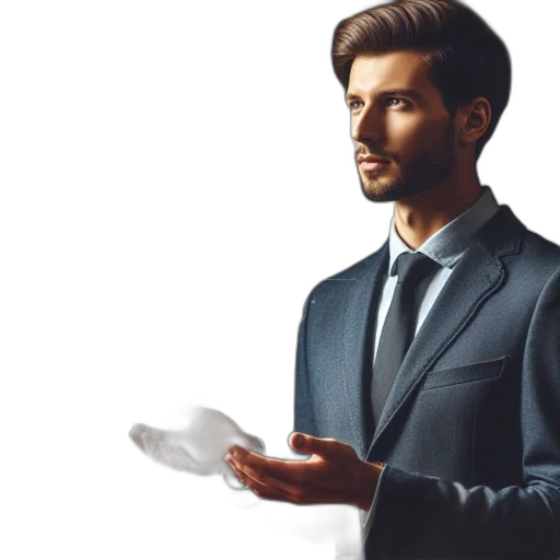 jacket, staff, face, photorealistic, concept art, watercolor, 3d render, man transparent PNG cut-out
