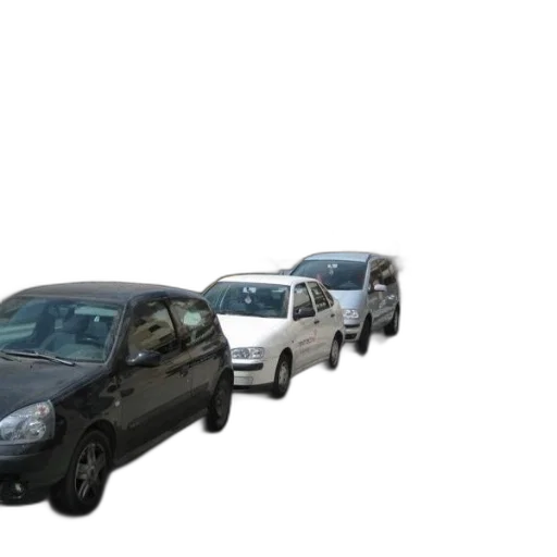 car, 3d render, photorealistic, busy, street, cars, parked, along transparent PNG cut-out