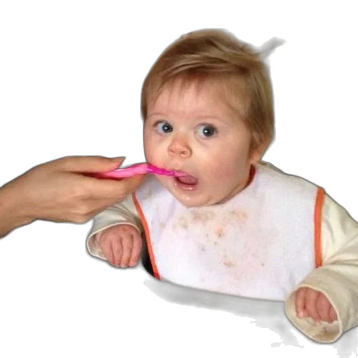 food, face, photorealistic, baby, high, chair, being, fed transparent PNG cut-out