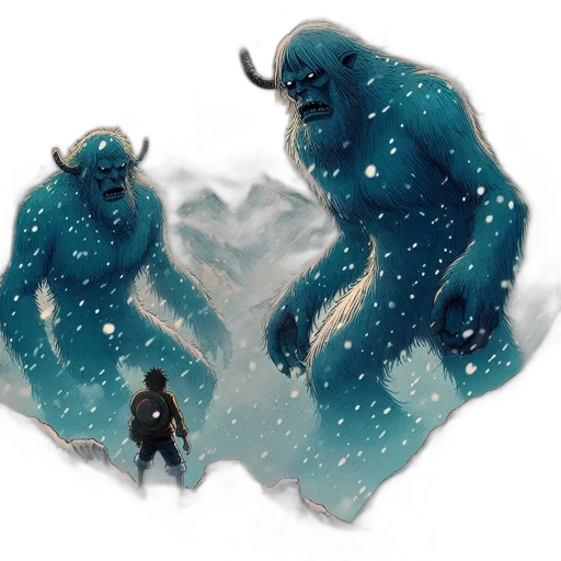 creature, concept art, fantasy art, comic book art, watercolor, snow, fog, underwater transparent PNG cut-out