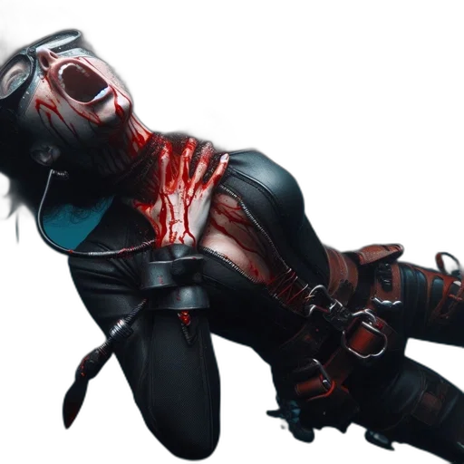 concept art, cyberpunk, 3d render, comic book art, individual, black, wetsuit, screams transparent PNG cut-out