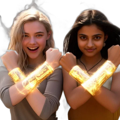 jewelry, golden, two, young, women, stand, beside, one transparent PNG cut-out