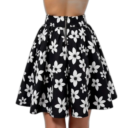 dress, monochrome, dark, black, white, floral, patterned, skirt transparent PNG cut-out