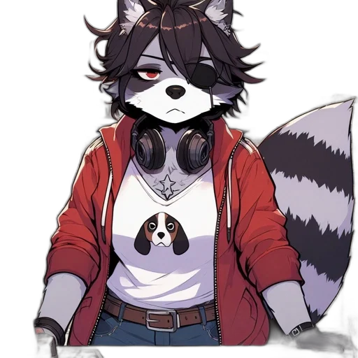 staff, jacket, animal, mask, pixel art, concept art, anime, watercolor transparent PNG cut-out
