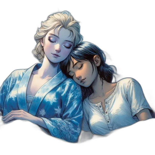 concept art, pixel art, comic book art, fantasy art, snow, night, blue, two transparent PNG cut-out