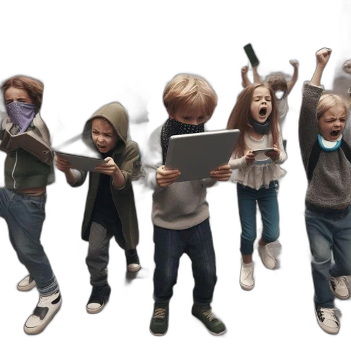 3d render, concept art, children, use, electronic, devices, amidst, bustling transparent PNG cut-out