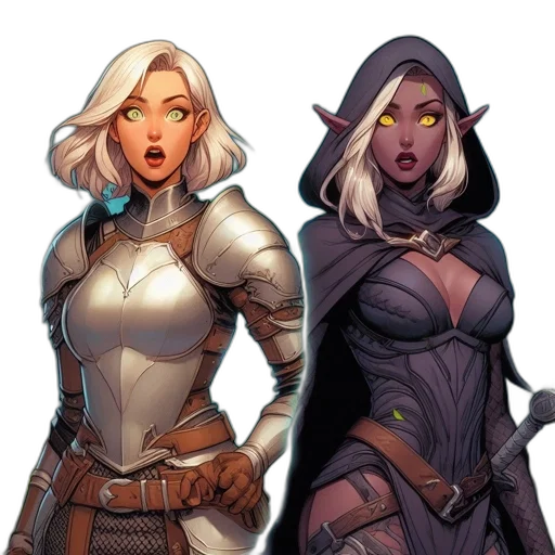 concept art, comic book art, fantasy art, pixel art, dark, earth tones, two, distinctive transparent PNG cut-out