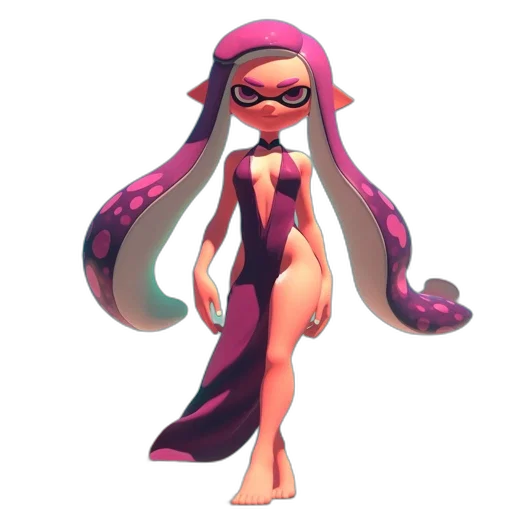 dress, hair, weapon, creature, concept art, 3d render, pixel art, vaporwave transparent PNG cut-out