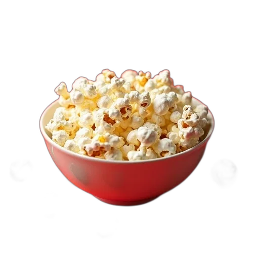 food, crown, 3d render, bowl, filled, popcorn, placed, red transparent PNG cut-out