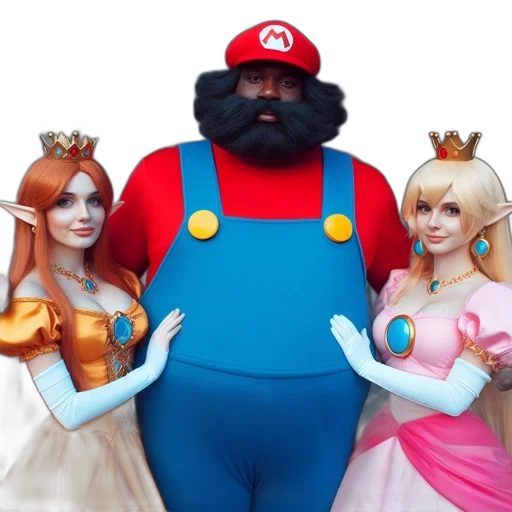 dress, crown, mask, concept art, 3d render, fantasy art, three, persons transparent PNG cut-out