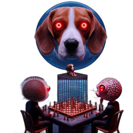robot, furniture, concept art, 3d render, celestial, scene, floating, canine transparent PNG cut-out