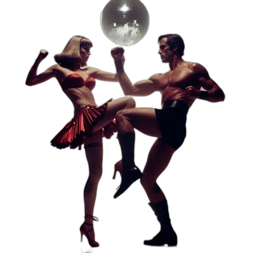 outer space, night, man, woman, dance, poses, front, disco transparent PNG cut-out