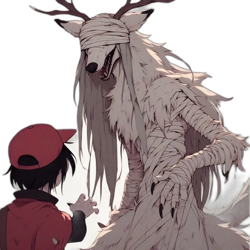 creature, mask, animal, dress, concept art, anime, fantasy art, pixel art transparent PNG cut-out