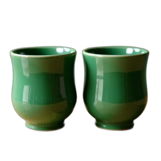 3d render, photorealistic, green, two, ceramic, cups, glossy, finish transparent PNG cut-out