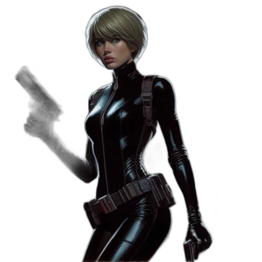 weapon, robot, jacket, concept art, comic book art, cyberpunk, 3d render, woman transparent PNG cut-out