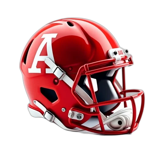 red, football, helmet, reflective, surface, letter, side, displayed transparent PNG cut-out