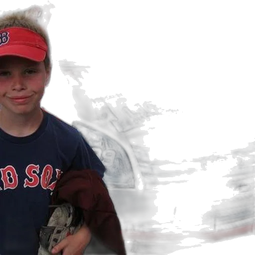 photorealistic, young, boy, wearing, red, sox, shirt, stands transparent PNG cut-out