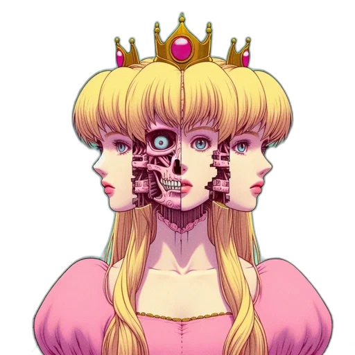 crown, face, mask, robot, anime, pixel art, concept art, vaporwave transparent PNG cut-out