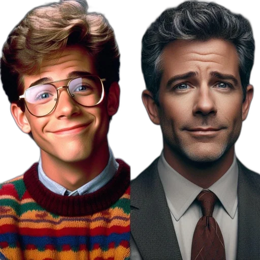 photorealistic, two, photos, same, person, shown, side-by-side, one transparent PNG cut-out