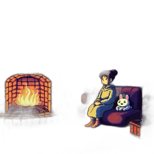 furniture, pixel art, concept art, 3d render, fantasy art, fire, woman, green transparent PNG cut-out