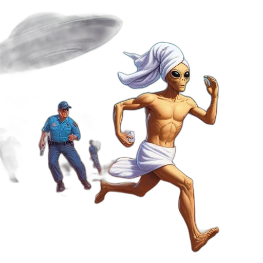 concept art, comic book art, pixel art, fantasy art, outer space, alien, figure, runs transparent PNG cut-out
