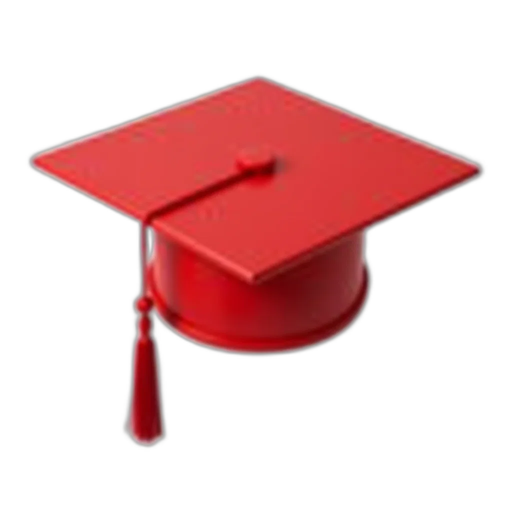hat, staff, 3d render, photorealistic, red, graduation, cap, tassel transparent PNG cut-out
