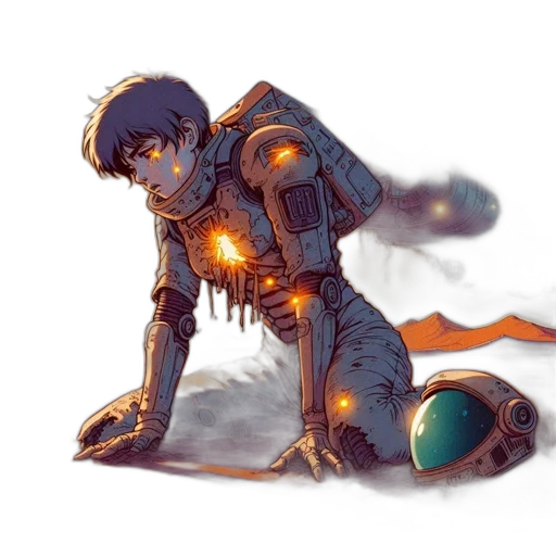 robot, weapon, sword, concept art, comic book art, anime, watercolor, outer space transparent PNG cut-out