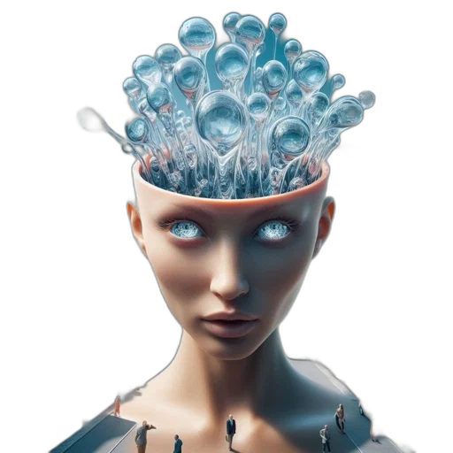 crown, robot, hair, face, concept art, 3d render, cyberpunk, photorealistic transparent PNG cut-out