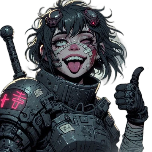 weapon, robot, face, concept art, cyberpunk, comic book art, anime, dark transparent PNG cut-out