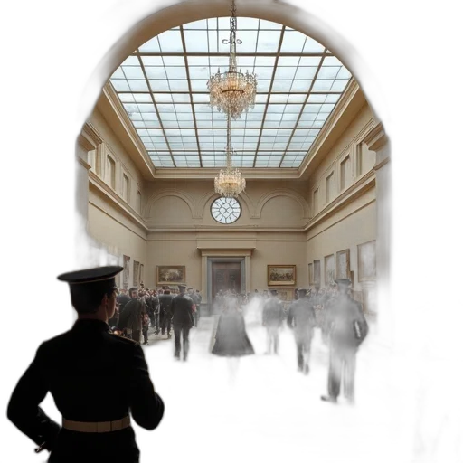 staff, hat, building, umbrella, concept art, photorealistic, 3d render, fog transparent PNG cut-out