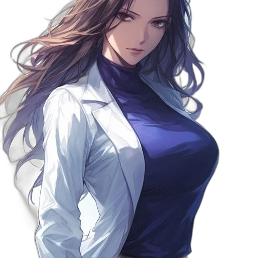 dress, staff, jacket, face, anime, concept art, fantasy art, comic book art transparent PNG cut-out