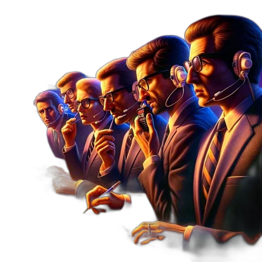 concept art, comic book art, cyberpunk, pixel art, focused, group, individuals, engrossed transparent PNG cut-out