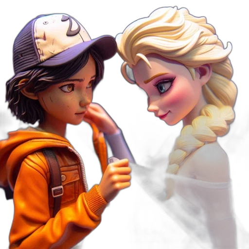 3d render, concept art, photorealistic, cartoon, snow, two, animated, characters transparent PNG cut-out