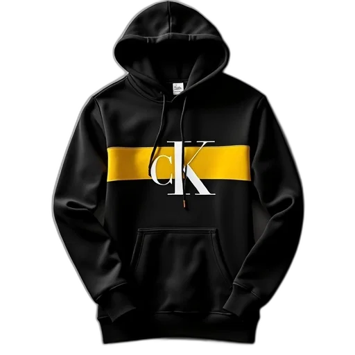 jacket, 3d render, photorealistic, black, calvin, klein, hoodie, yellow transparent PNG cut-out