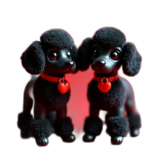 3d render, photorealistic, concept art, red, two, black, poodle, figurines transparent PNG cut-out
