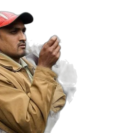 jacket, staff, hat, umbrella, photorealistic, oil painting, man, red transparent PNG cut-out