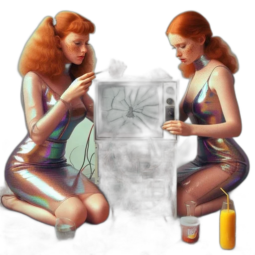 dress, robot, concept art, comic book art, fantasy art, cyberpunk, neon lights, fire transparent PNG cut-out
