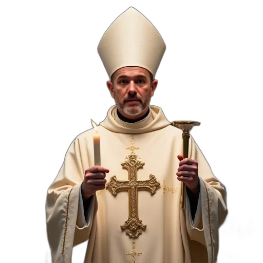 staff, priest, traditional, white, robes, large, ornate, cross transparent PNG cut-out