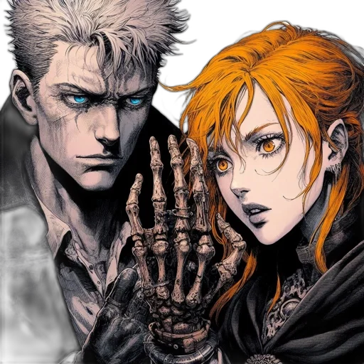 comic book art, concept art, cyberpunk, anime, fire, two, contrasting, characters transparent PNG cut-out