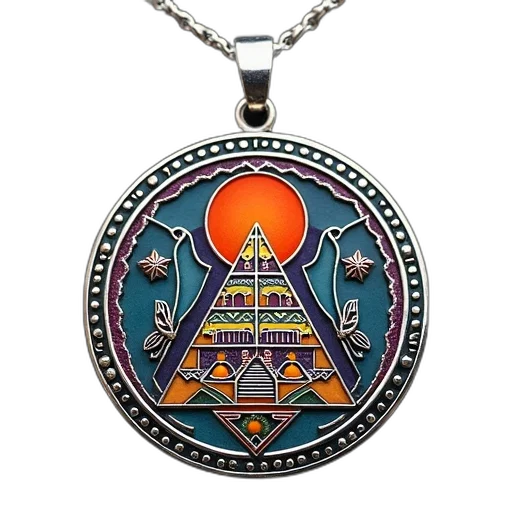 jewelry, silver, pendant, colorful, intricate, design, featuring, central transparent PNG cut-out