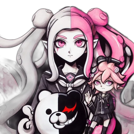 pixel art, concept art, anime, cartoon, monochrome, dark, two, characters transparent PNG cut-out