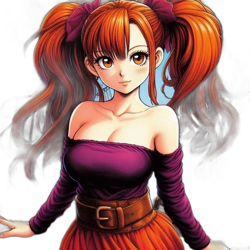 staff, dress, anime, concept art, cartoon, fantasy art, orange-haired, female transparent PNG cut-out