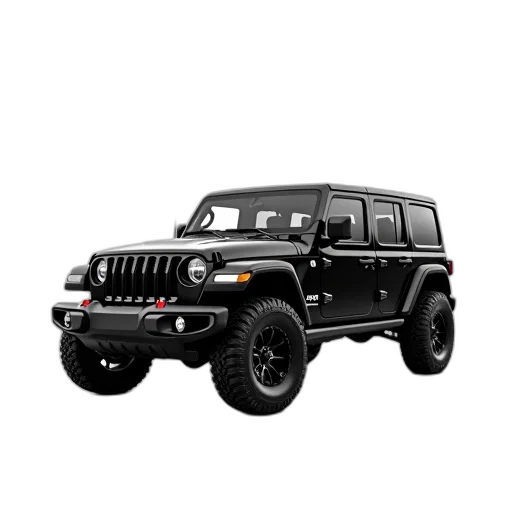 car, animal, weapon, 3d render, photorealistic, black, jeep, wrangler transparent PNG cut-out