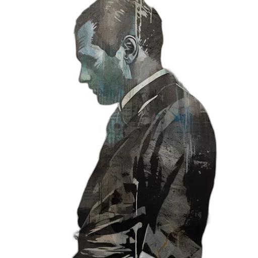 jacket, face, photorealistic, concept art, comic book art, cartoon, blue, dark transparent PNG cut-out