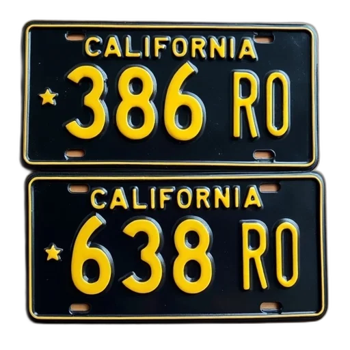 two, california, license, plates, displayed, side, wooden, surface transparent PNG cut-out