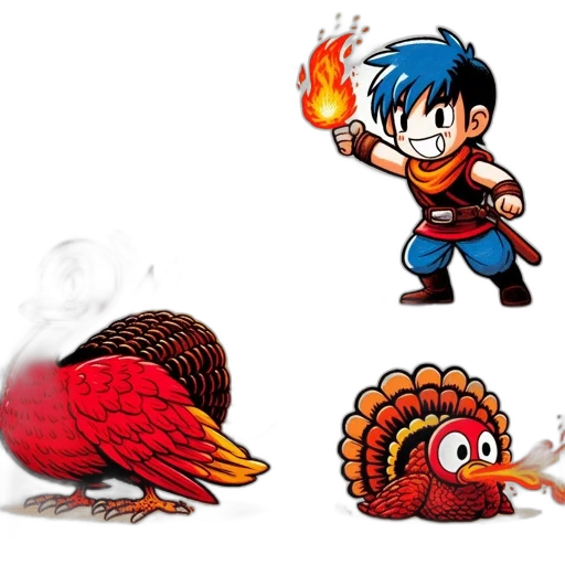 concept art, pixel art, 3d render, fantasy art, fire, flame, turkey, concept transparent PNG cut-out