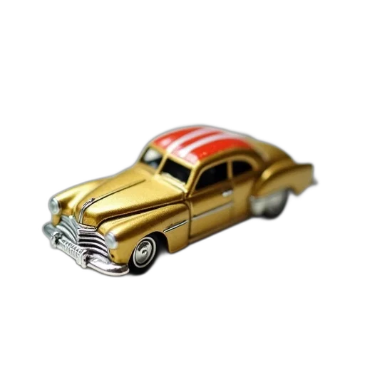 car, 3d render, concept art, small, gold-colored, toy, red, white transparent PNG cut-out