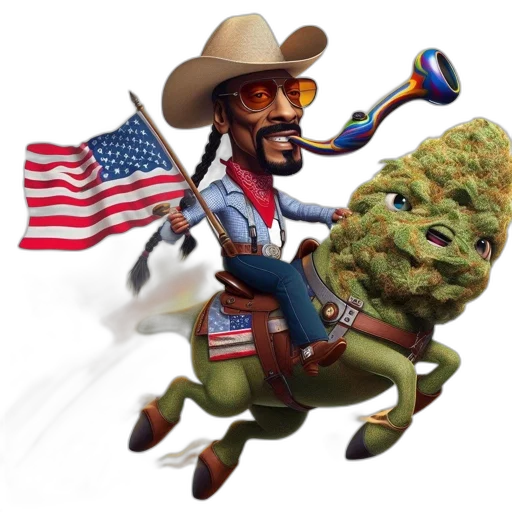concept art, animated, figure, rides, large, cannabis, leaf, through transparent PNG cut-out
